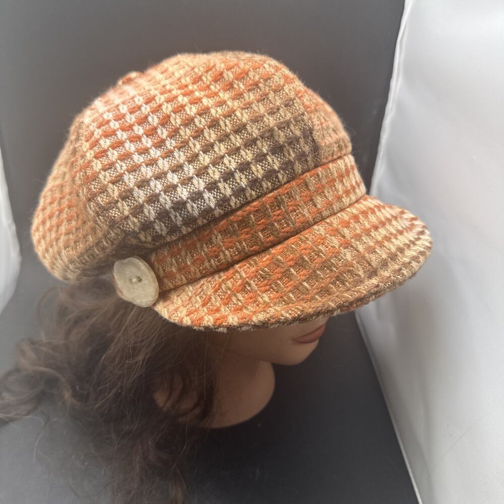 August Hats Womens Newsboy Cap Tweed Brown Orange Baker Boy Hat